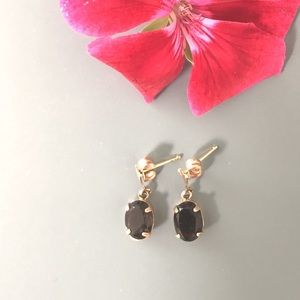 14k gold smoky quartz dangling earrings - 2xHP